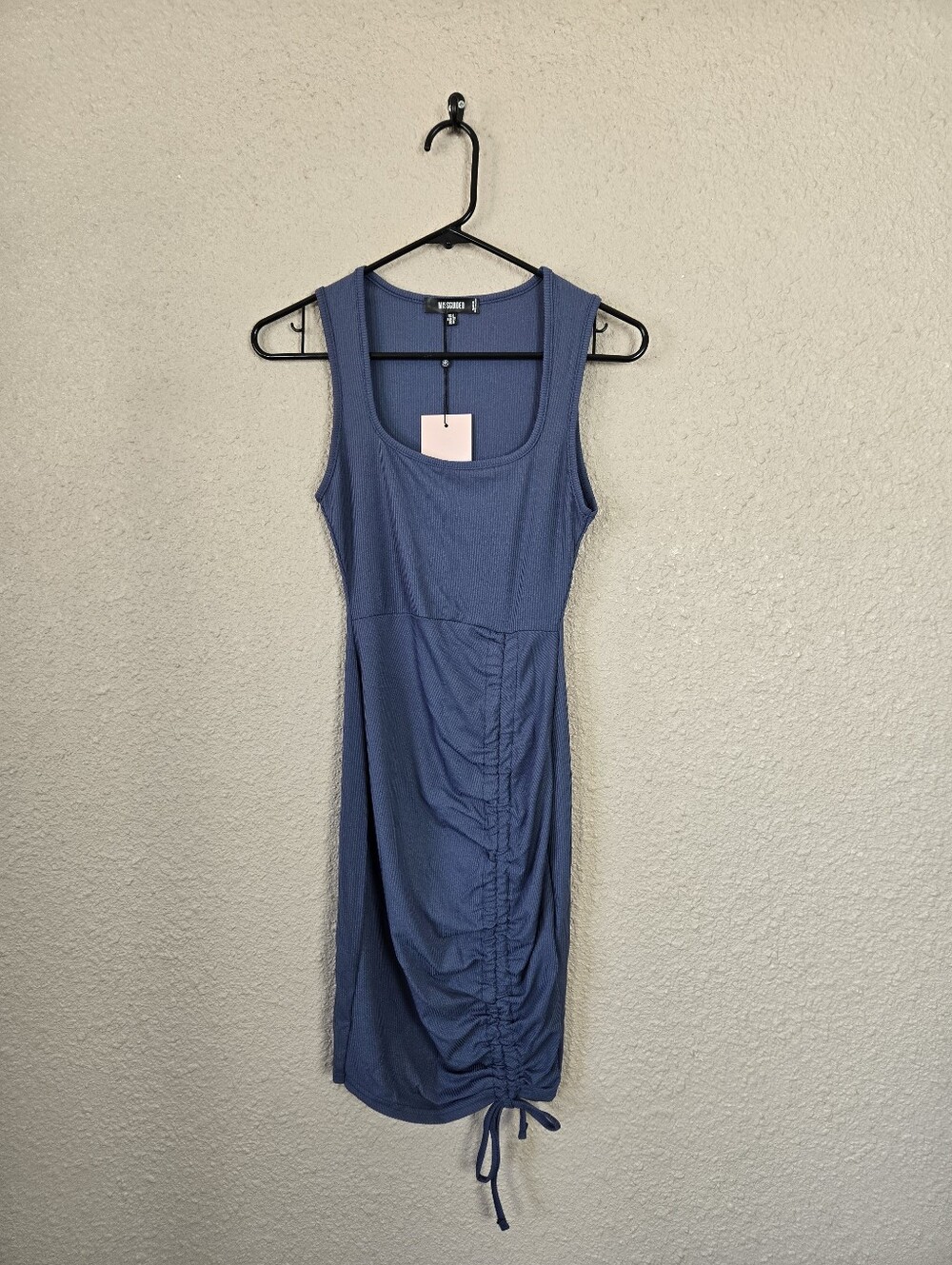 Missguided Blue Ribbed & Ruched Dress Size 0 New With Tags #2C385